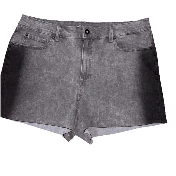 High‎ Rise Gray Ombré Frayed Hem Denim Jean Shorts 3" Size 16 Hot Pants Festival - Picture 2 of 11